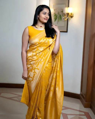 niv Printed Banarasi Art Silk Saree(Yellow)