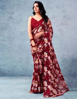 HouseOfCommon Printed Bollywood Georgette Saree(Red)