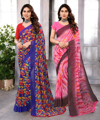 Divastri Printed Bollywood Georgette Saree(Pack of 2, Multicolor)