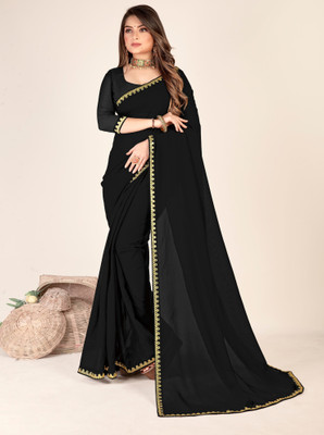 FABFLICK Printed Bollywood Georgette Saree(Black)