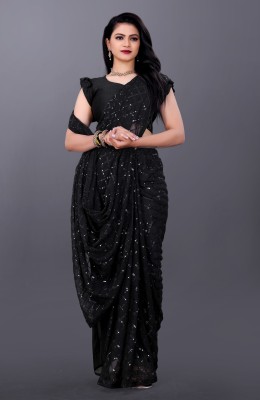 JAY RAMDEV FASHION Embroidered Banarasi Georgette Saree(Black)