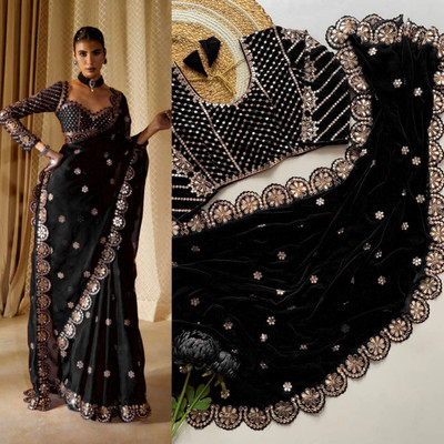 jashvicreation Embroidered Bollywood Georgette Saree(Black)