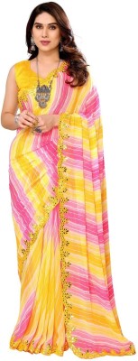 RAJESHWAR FASHION Embroidered, Color Block Bollywood Georgette Saree(Yellow)