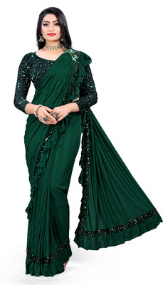 Pranshi Fashion Embellished Bollywood Lycra Blend Saree(Green)