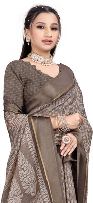 THE PRIVATE LABLE Printed Ikkat Linen Saree(Pink)