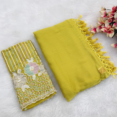KANDORA Embroidered Bollywood Chiffon Saree(Yellow)