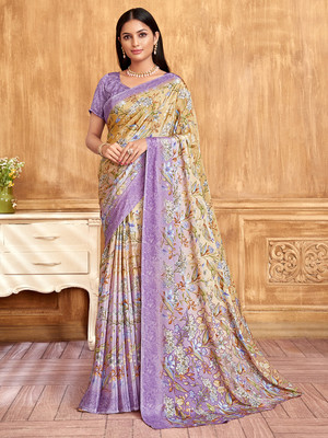 Divastri Printed Bollywood Crepe Saree(Purple)