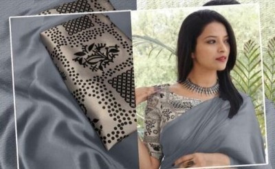 Arpita Fashion Solid/Plain Bollywood Satin Saree(Grey)