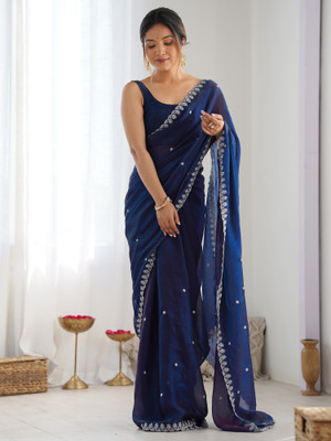 ANOUK Embellished Bollywood Georgette Saree(Dark Blue)