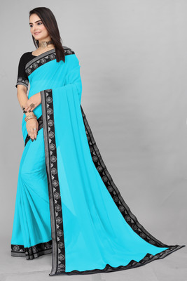 HouseOfCommon Solid/Plain Daily Wear Georgette Saree(Light Blue)