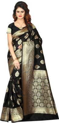 K SALIYA ENTERPRISE Geometric Print Kanjivaram Tussar Silk Saree(Black)