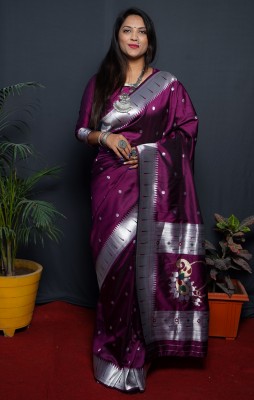 OFLINE SELECTION Woven Paithani Silk Blend Saree(Magenta)