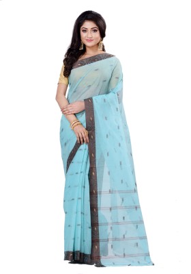 DipDiya Woven Tant Pure Cotton Saree(Light Blue)