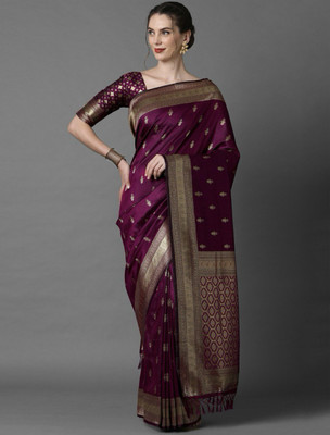 LEAFSY Self Design Banarasi Jacquard Saree(Purple)