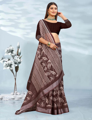 VISHNU Printed Kanjivaram Pure Cotton, Cotton Linen Saree(Magenta)