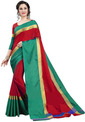 VISIONEMBRO Woven Daily Wear Cotton Silk Saree(Maroon, Green)