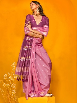 Sareemall Woven Jamdani Tussar Silk Saree(Purple)