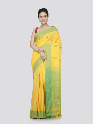 PinkLoom Woven Handloom Handloom Pure Cotton Saree(Yellow)
