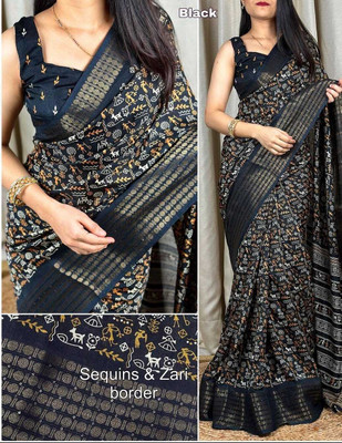 Ridham Printed Kalamkari Silk Blend Saree(Pink)