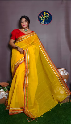 BalikaTextile Self Design Handloom Cotton Blend Saree(Yellow)