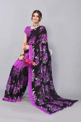 Priyashi Floral Print Bollywood Georgette Saree(Purple)