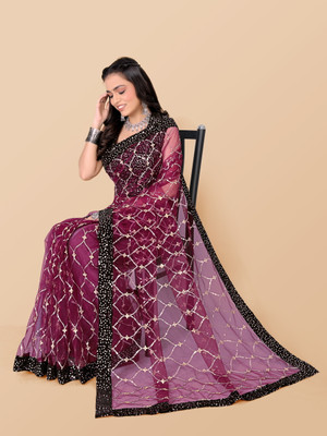 Raquel Embroidered Bollywood Net Saree(Purple)