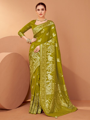 Divastri Woven Banarasi Silk Blend Saree(Light Green)