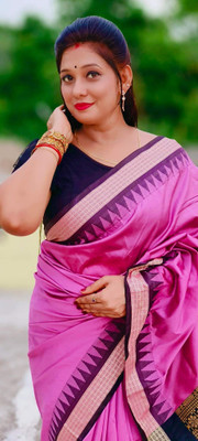 NationalSaree Temple Border Sambalpuri Art Silk Saree(Purple)