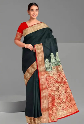 Ahamadcreation Embroidered Banarasi Pure Silk Saree(Black)