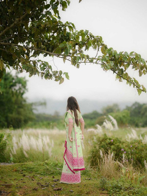 Ramani brothers Woven Mekhela Chador Pure Silk Saree(Multicolor)