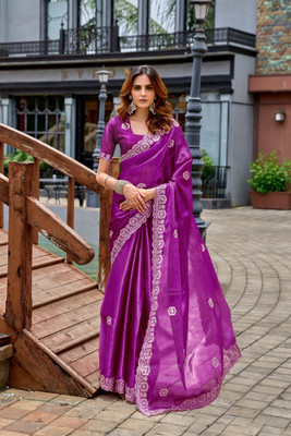 Divastri Embroidered Bollywood Chiffon Saree(Purple)