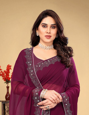 Riddhi Enterprise Embroidered Bollywood Chiffon Saree(Magenta)