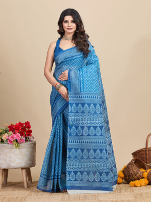 SHANVIKA Printed Daily Wear Pure Cotton Saree(Blue)
