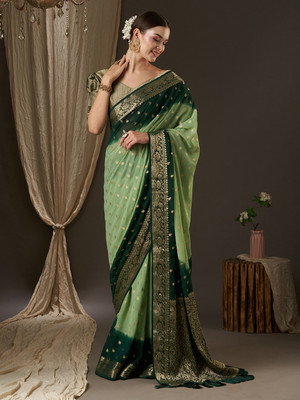 Divastri Woven Banarasi Georgette Saree(Light Green)