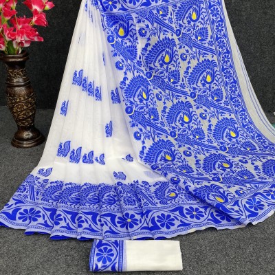 sarisa Self Design, Woven, Embellished Jamdani Jacquard, Cotton Blend Saree(Light Blue)