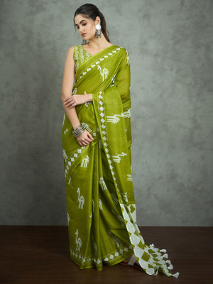 Divastri Printed Daily Wear Cotton Blend Saree(Green)