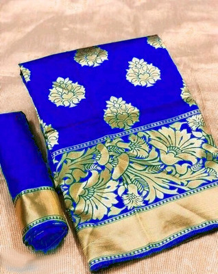 sorathiya enterprise Woven Banarasi Cotton Silk Saree(Gold, Blue)