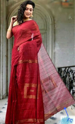 Balorampal Self Design Handloom Cotton Silk Saree(Red)
