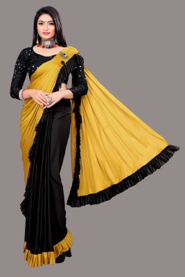 Aika Embellished Bollywood Lycra Blend Saree(Yellow)