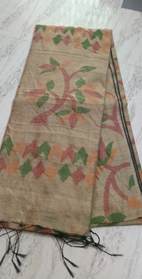 Sandhyatara Printed Handloom Cotton Blend Saree(Cream)