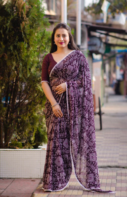 STAVA CREATION Printed Bollywood Georgette Saree(Purple)