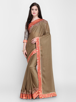 Shaily Printed Daily Wear Cotton Blend Saree(Brown)