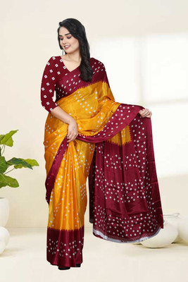 jihana fab Printed Bandhani Chiffon Saree(Yellow)