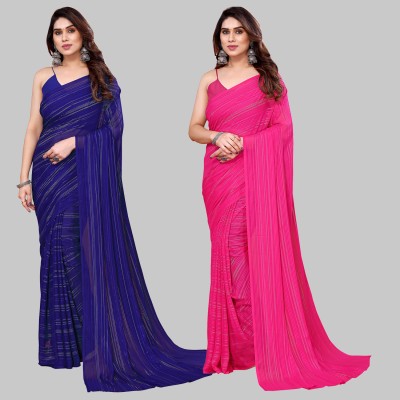 Anand Sarees Embellished, Solid/Plain Bollywood Satin Saree(Pack of 2, Dark Blue, Pink)