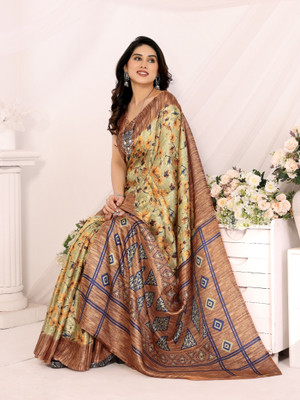 Shreesai Printed Bollywood Khadi Saree(Brown)