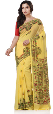 TANTLOOM Printed Handloom Handloom Pure Cotton Saree(Yellow)