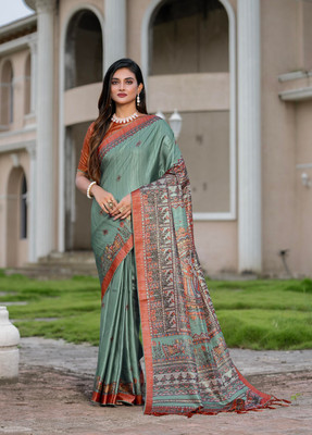 Divastri Digital Print Bollywood Satin Saree(Light Green)