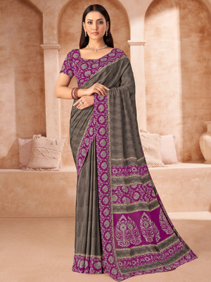 Sareemall Printed Daily Wear Crepe Saree(Grey)
