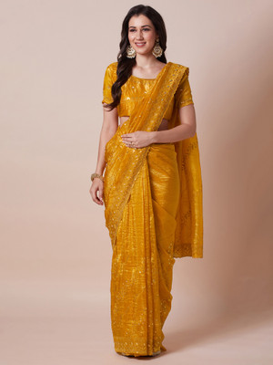 Sareemall Embellished Bollywood Tissue Saree(Yellow)