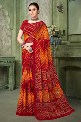 SainiVastra Printed Bandhani Chiffon Saree(Maroon)